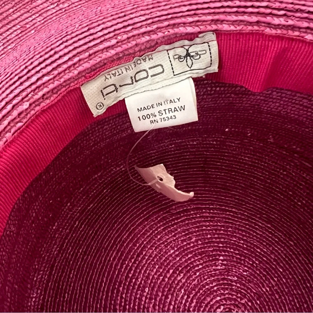 NWT CORTI Italy‎ Wide Brim Rhinestone Feather Church Wedding Formal Hat Pink Vtg